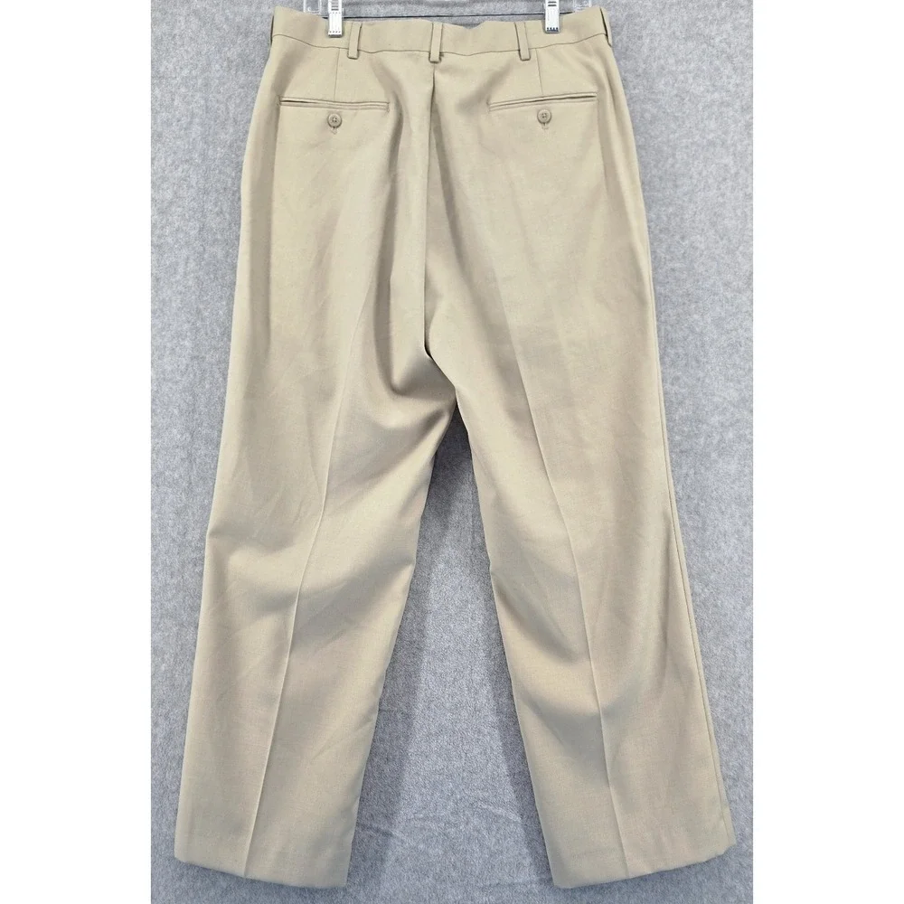Stafford Dress Pants Men 34X29 Beige Classic‎ Flat Front Comfort Office Church